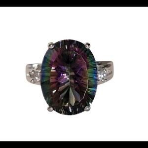 925 Sterling Silver and Mystic Topaz Gemstone Statement Ring Size 7.75